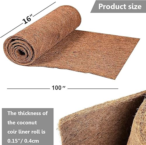 NBHH 2 rollos de revestimientos para macetas de coco, cesta de maceta de 16 x 100 pulgadas, tapete de fibra de coco para colgar cesta, plantas de