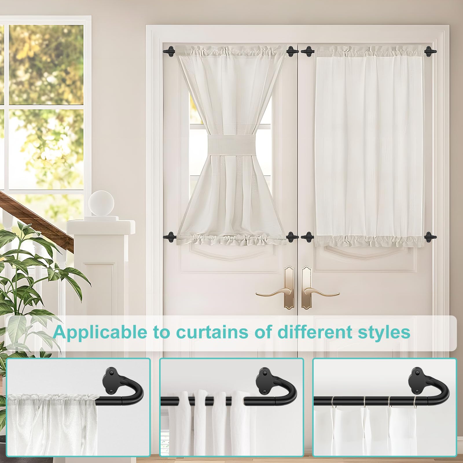 2-Pack Black Sash Curtain Rods 18-28 Inch - Adjustable French Door & Cafe Curtain Rods