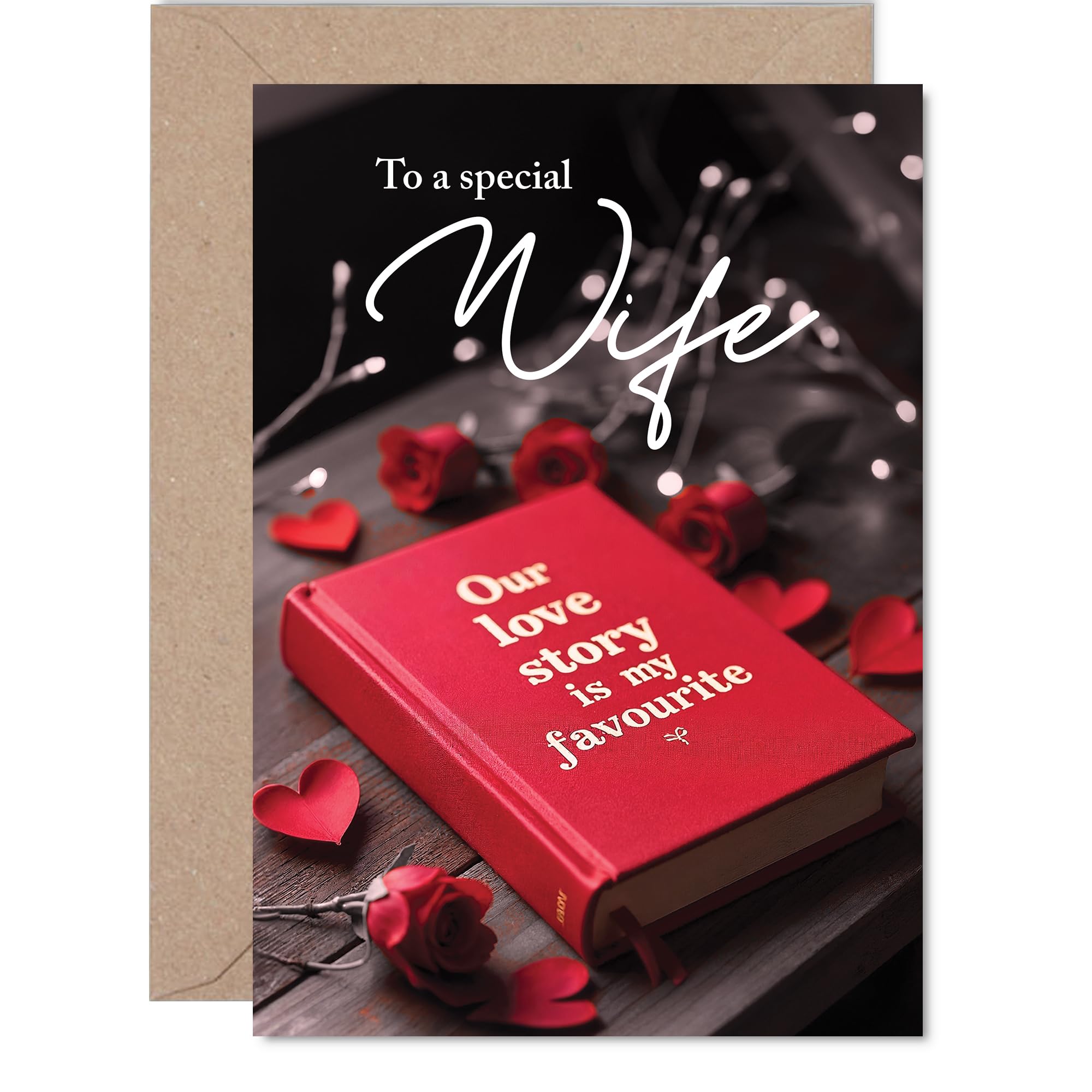 Wife Anniversary Card - Our Love Story - Happy Anniversary Card for Wife from Husband Partner, A5 Wedding Anniversaries Greeting Cards