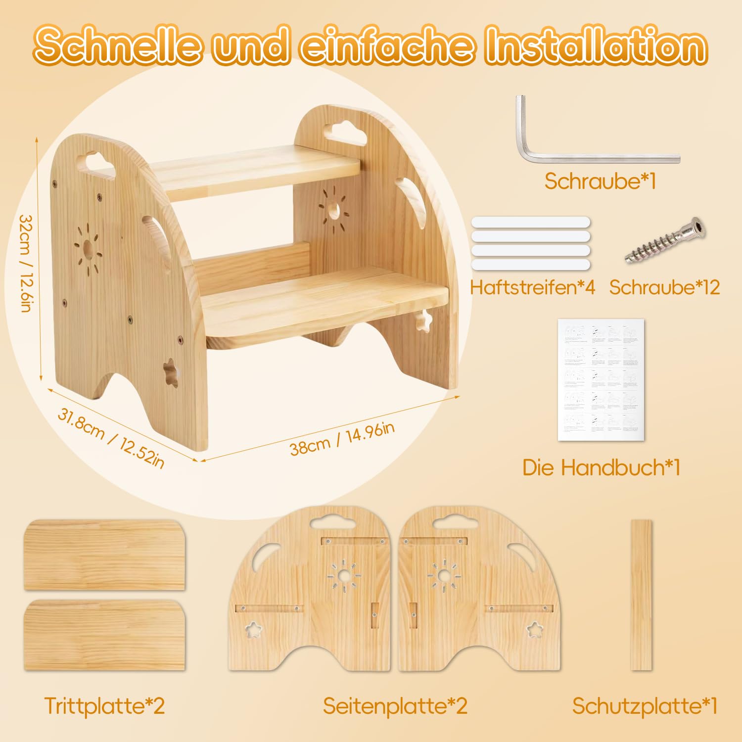 Taburete para niños,Taburete Infantil con 2 Peldaños,Escalera Portátil para Adultos y Niños,para Dormitorio,baño,Cocina