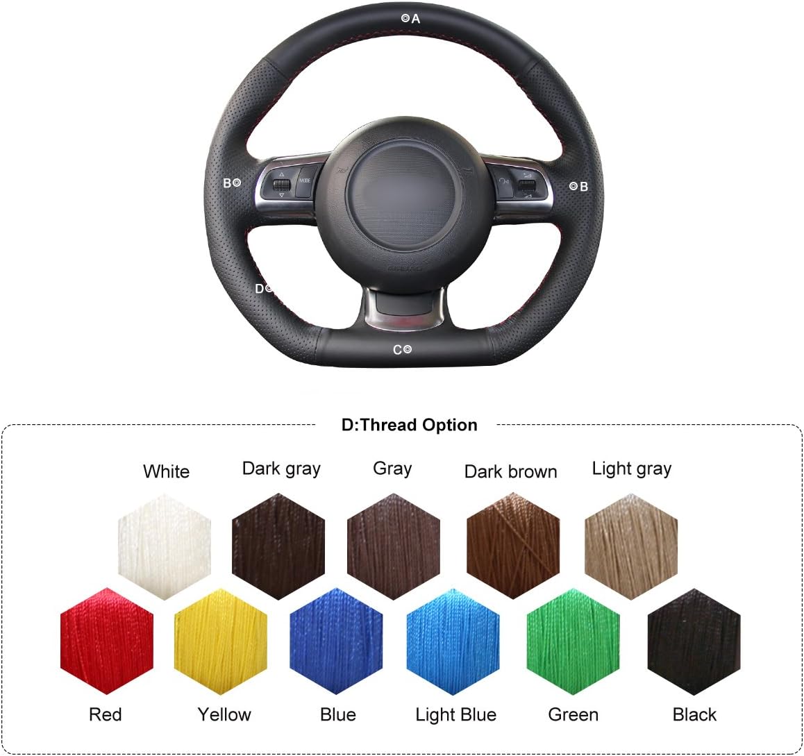 MEWANT Black Artificial Leather Car Steering Wheel Cover for Audi R8 2008-2010 / TT 2008-2015 / TTS 2009-2015 / TT RS 2012-2013 (Without Shift Paddle)