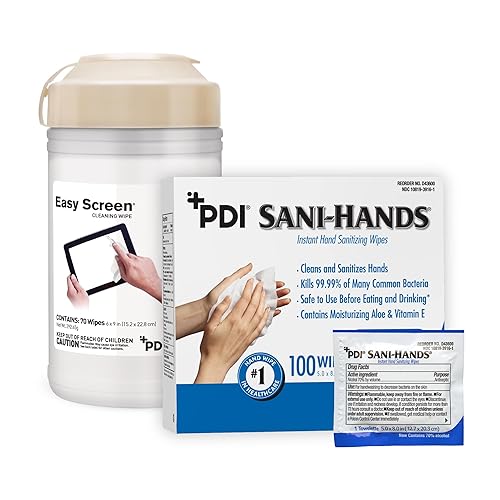 Paquete de toallitas desinfectantes de manos instantáneas Sani-Hands 100 paquetescaja + toallitas de limpieza de pantalla fáciles para pantallas