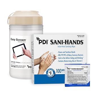 Bundle of Sani-Hands Instant Hand Sanitizer Wipes 100 Packets/Box + Easy Screen Cleaning Wipes for Touchscreens, Electronics, Phones, Tablets, Monitors, TV Screens, 70 Wipes/Canister