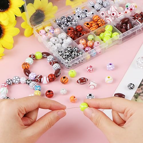Miniatura 3 de 200 cuentas deportivas para hacer joyas de bricolaje, básquetbol, fútbol, voleibol para pulseras, llaveros, collares, manualidades, juego incluye