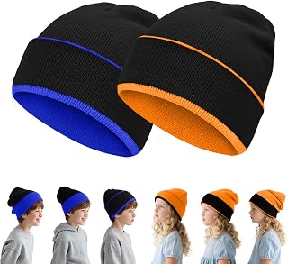 Kids Beanie Boys Girls- Reversible Beanie with Double Sides- Big Kids Winter Hat Kids Knit Warm Caps for 7-12 Years