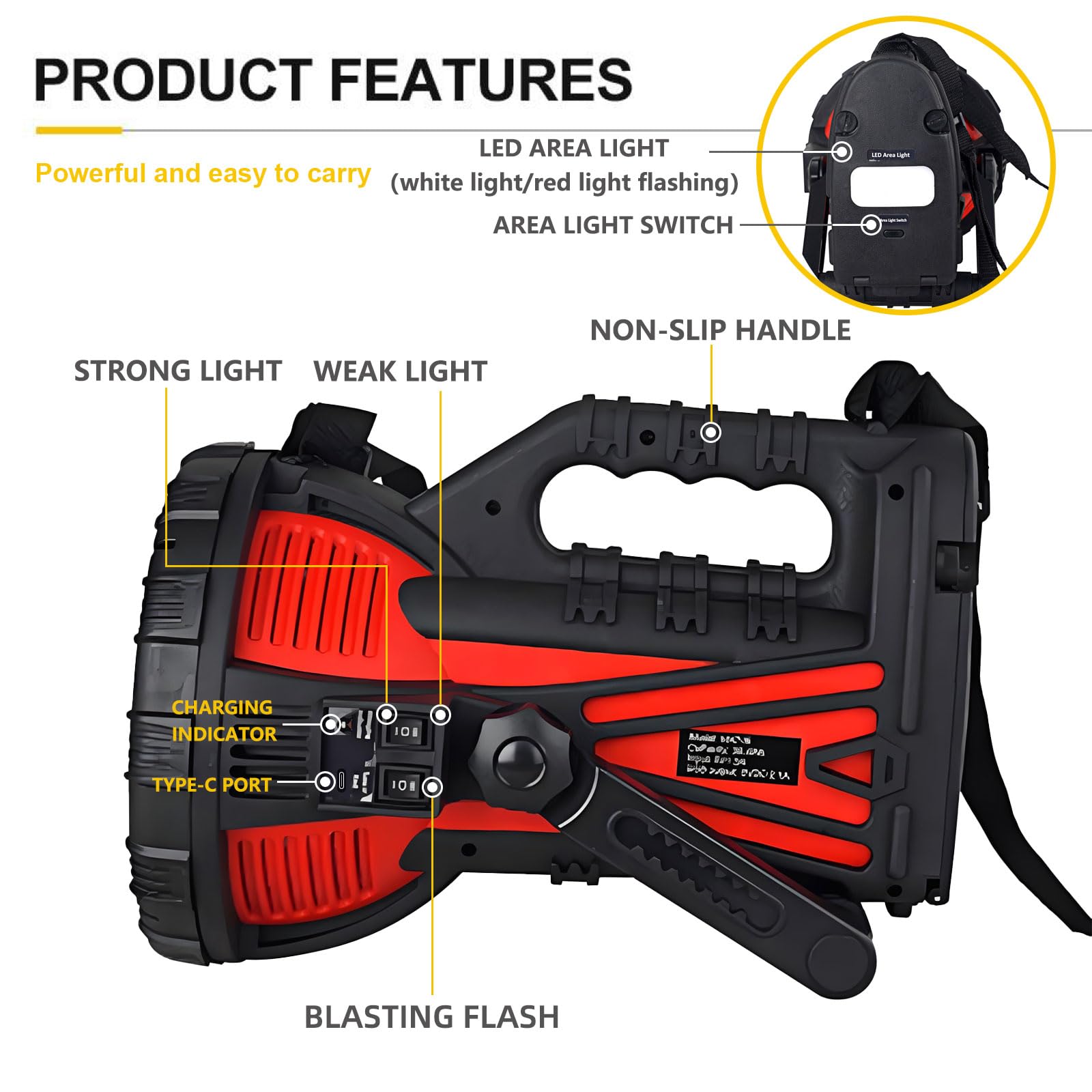 Foco LED remoto de alta potencia, linternas LED recargables de alto lúmenes, potentes linternas LED de mano para emergencias y camping