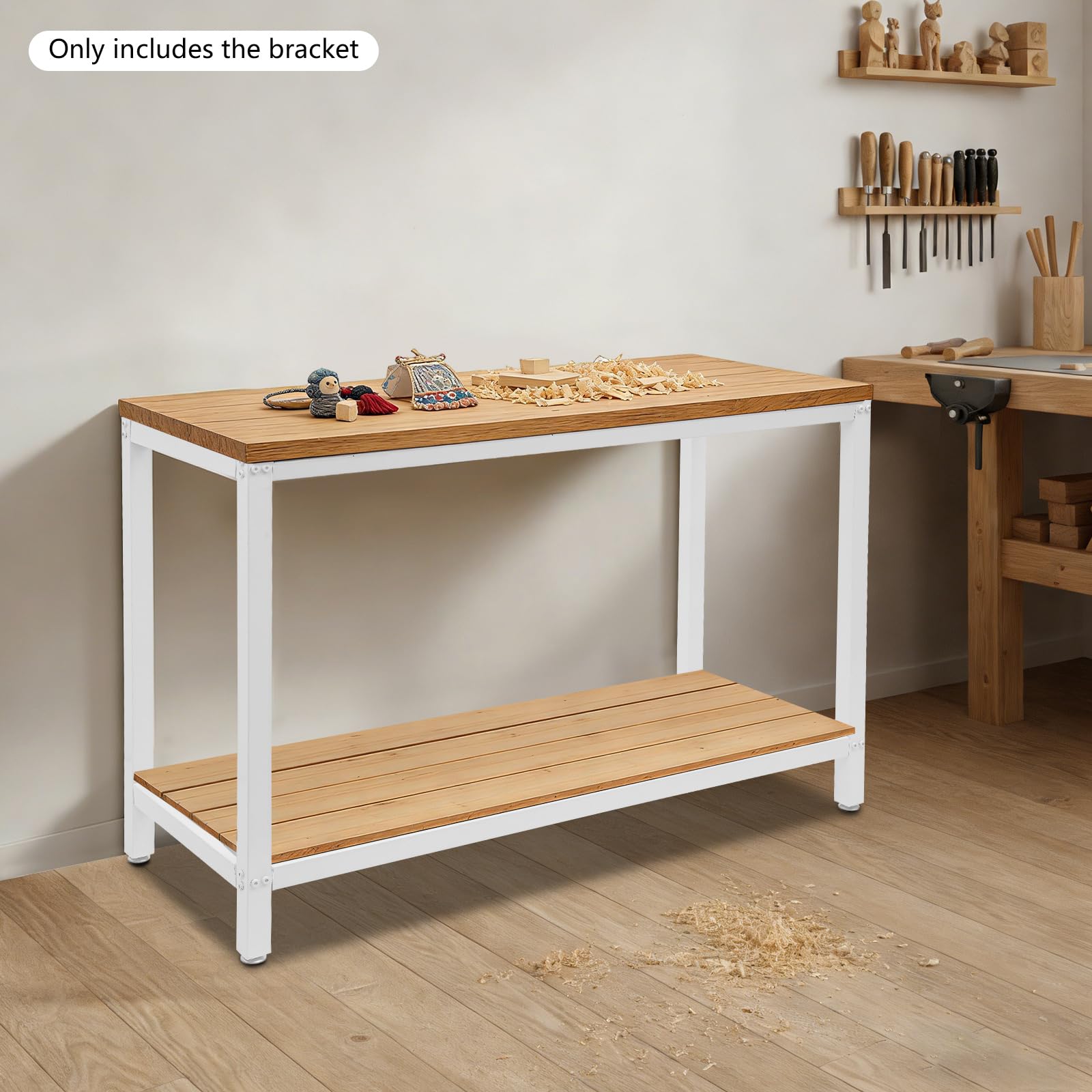 Telaio per banco da lavoro, 125 x 50 x 80 cm, portata fino a 136 kg, base per banco da lavoro con piedini regolabili, per magazzini, officine, cantine di vino (bianco)