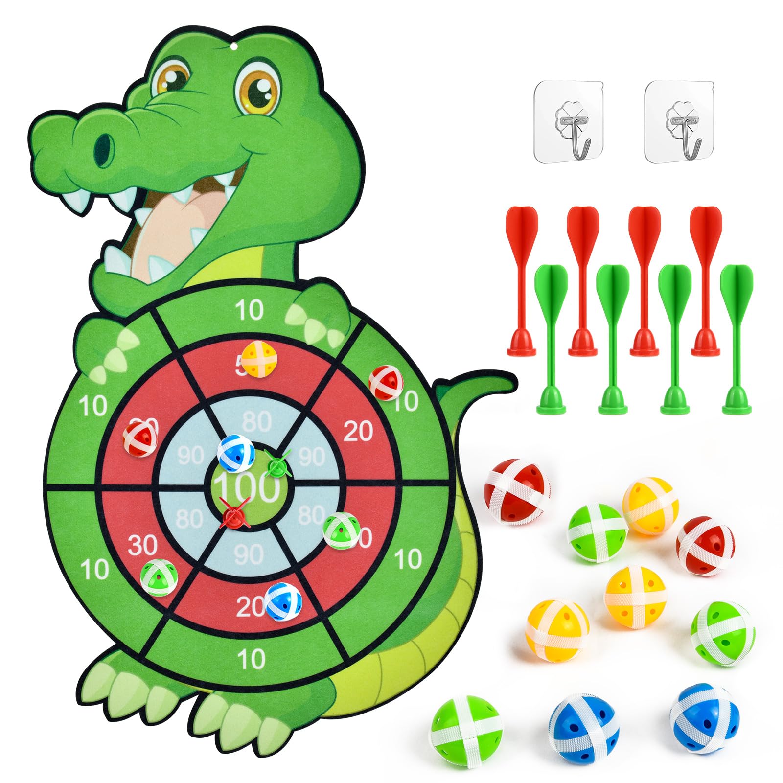 Vicloon Double Sided Dart Board, Kids Dartboards with 12 Sticky Balls, 6 Self-adhesive Darts Foldable Dart Board Game Set with Dart Launcher and 4 Foam Darts Party Games Toys Gifts