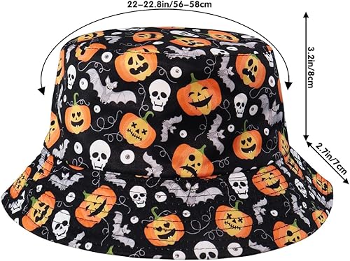 Miniatura 7 de Sombrero de pescador de Halloween, sombrero de playa para el sol, divertido sombrero de pesca para mujer, reversible de doble cara