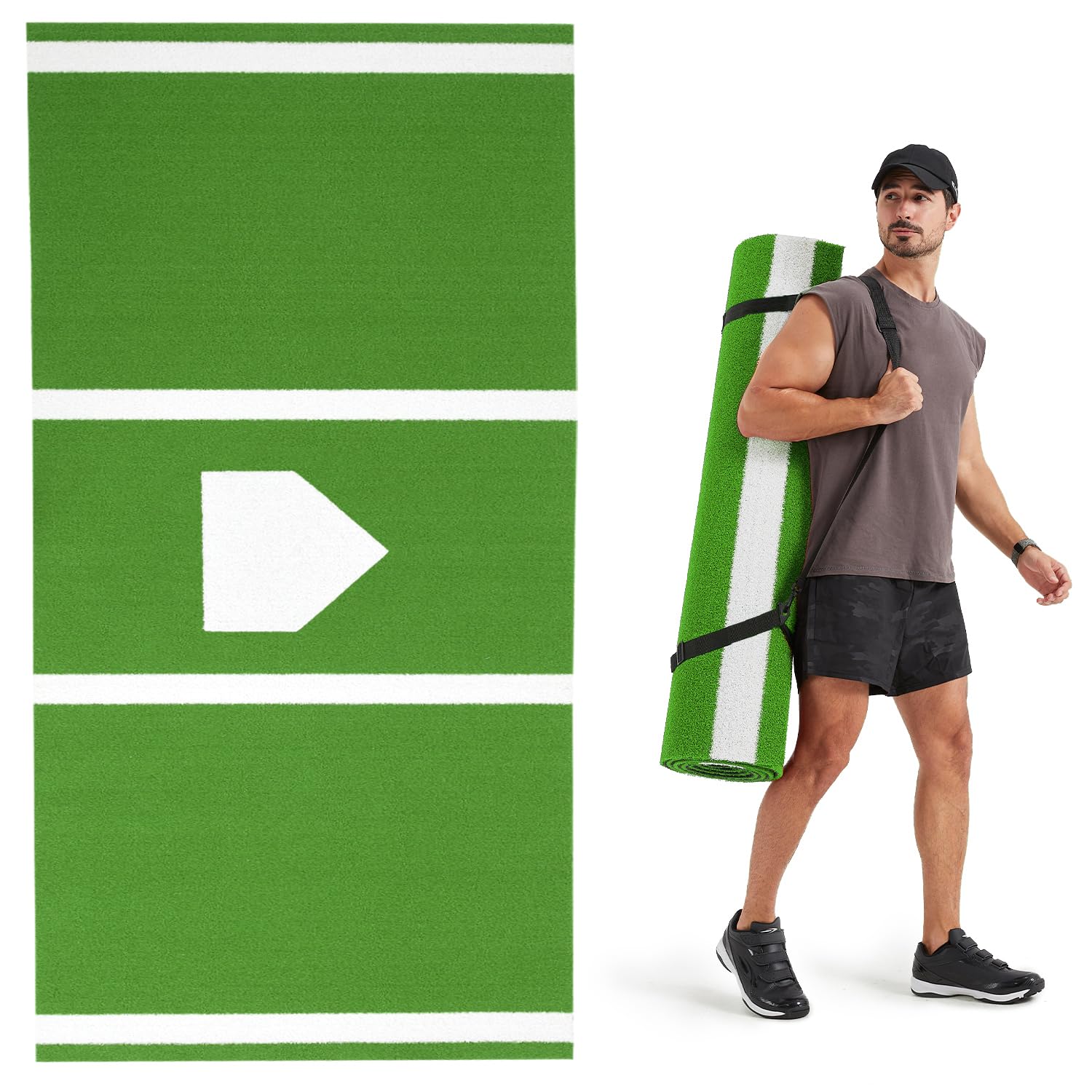 GSK Green Baseball Hitting Mat 3.8FT ×10FT Training Equipment Artifical Turf Softball Pitching Mat Adult Kids Batter's Box Home Plate Practice Thickened Base Batting Cage Rollable & Portable Pad