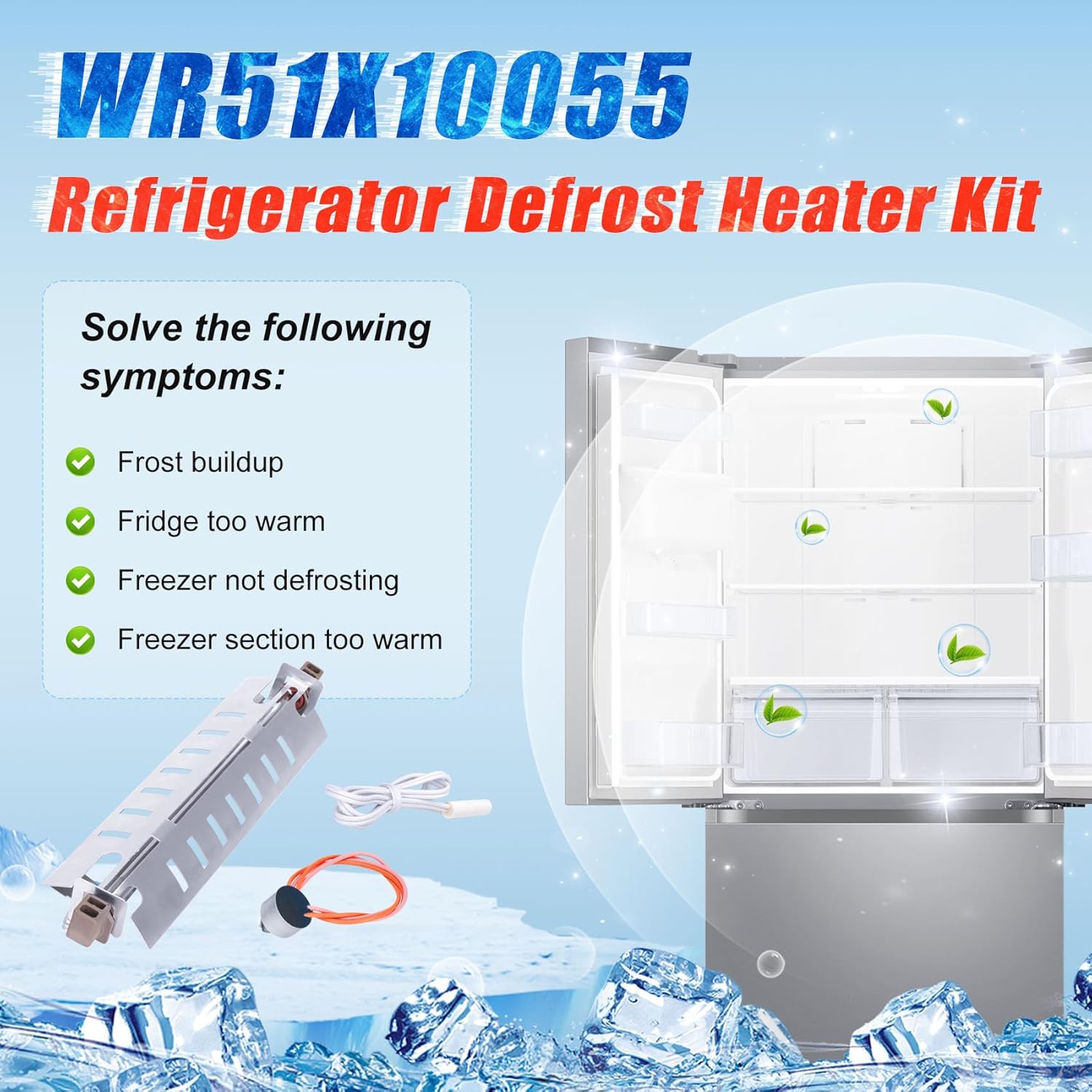 WR51X10055 Refrigerator Defrost Heater Kit, WR55X10025 Refrigerator Temperature Sensor, WR50X10068 Defrost Thermostat Compatible with General Electric Hotpoint Refrigerators