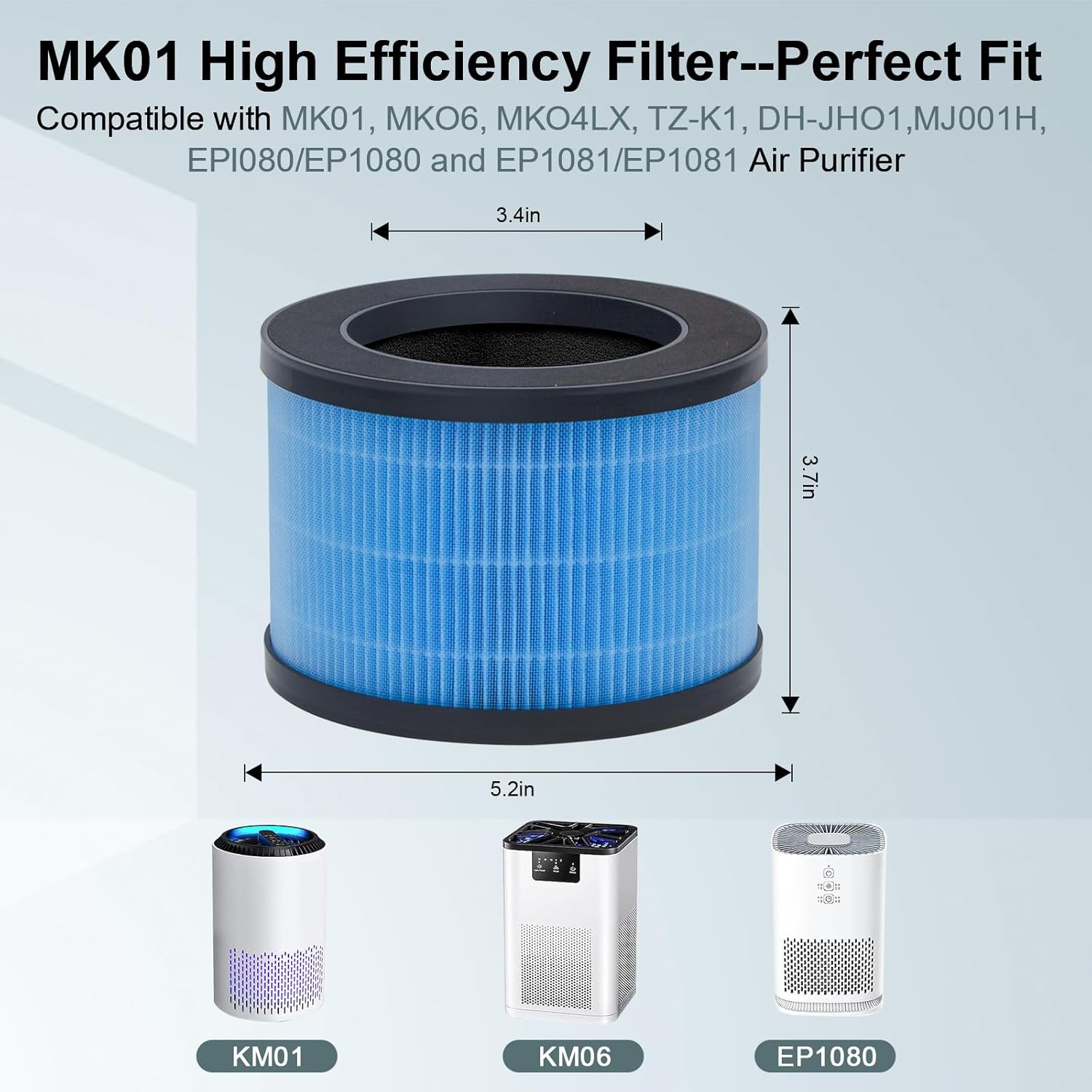 3 Pack MK01 Replacement Air Filter Compatible with Aroeve MK01 MK06 Air Puri-fier,4-in-1 True HEPA Replacement Filter, Compatible Air Puri-fier with Fre Aire KN6391, HAP601, MJ001H, DH-JH01 - Image 2