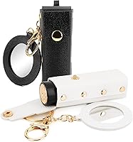 Vista 1 de Paquete de 2 llaveros organizadores de lápiz labial, estuche de cuero para lápiz labial con espejo para mujer, bolsa de brillo de labios portátil