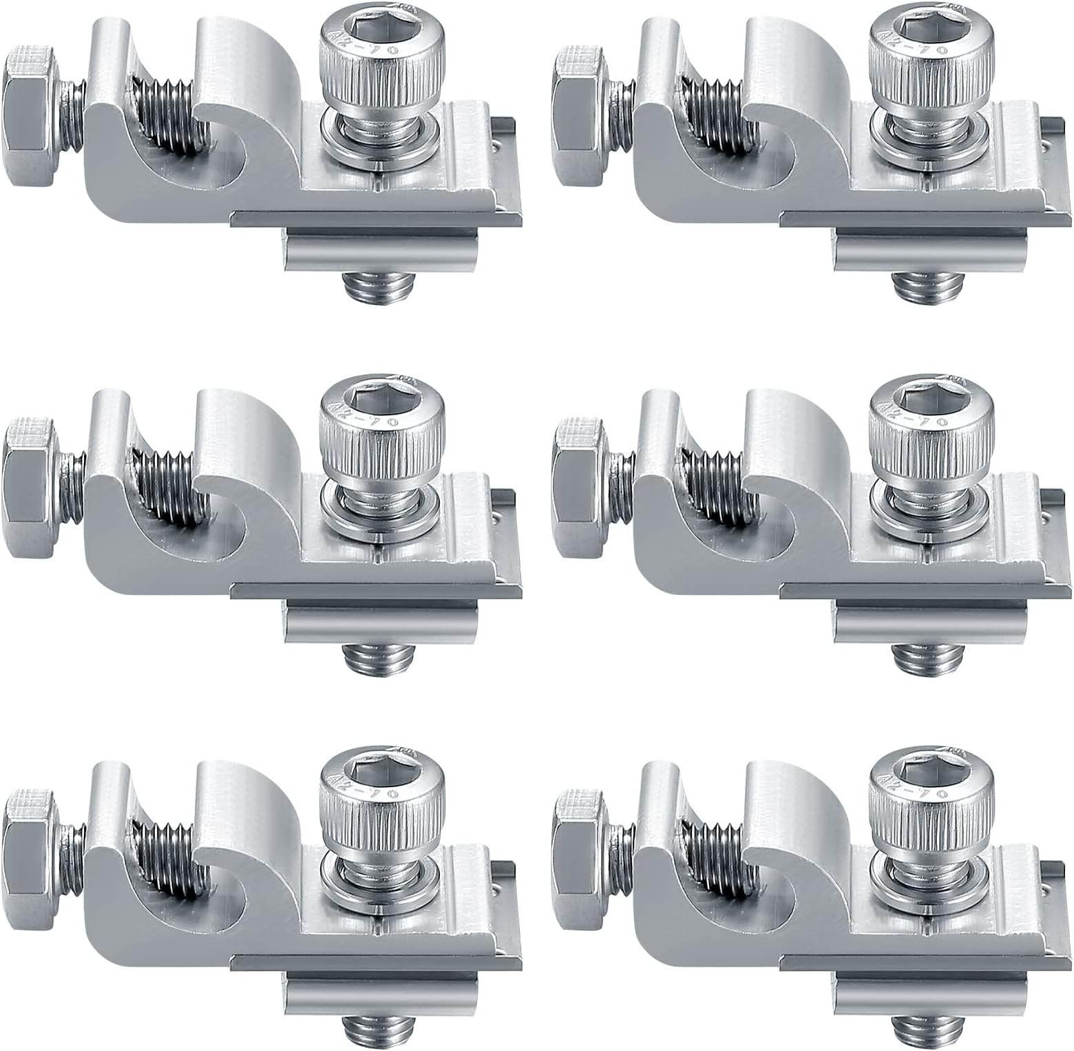 Gaomoeny Solar Panel Clips, 6 Pack, Aluminium, Silver, Rail & Roof Mount, Grounding Clamps for Solar Panels