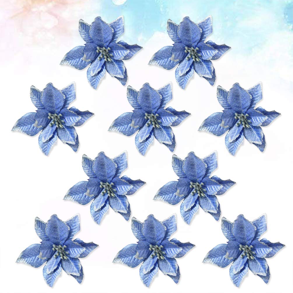 RLKHXBS Poinsettia 8 Piezas de 13 cm de Flores de Pascua de Navidad, Flores con Purpurina, decoración de Navidad, Adornos de árbol de Navidad para Corona, día de conmemoración de Boda