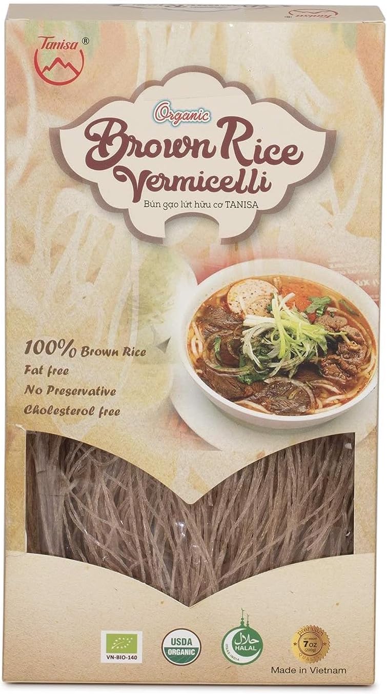TANISA Organic Brown Rice Noodles, Instant Brown Rice Ramen Noodles, For Vietnamese Bun Bo, Healthy Vermicelli Rice Noodles (Organic Brown Rice, 7 Ounce - Pack of 1)