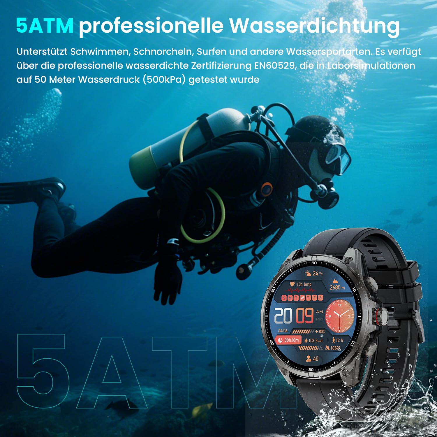 Rogbid Smartwatch dla mężczyzn, GPS, zegarek sportowy, 1,43" HD AMOLED, 5 ATM, wodoszczelny, metalowy, wojskowy smartwatch, tracker aktywności fizycznej z kompasem, krokomierzem, monitorem snu, tętnem