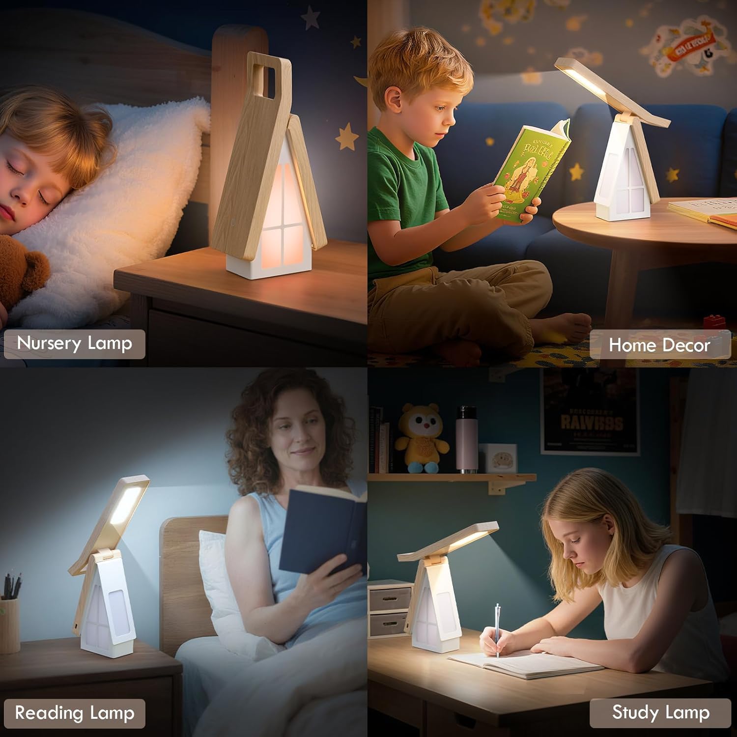 OOWOKS Lampada da tavolo a LED senza fili con braccio pieghevole e comando touch, ricaricabile lampada da comodino a LED con batteria da 2200 mAh, luce da lettura e luce notturna 2 in 1
