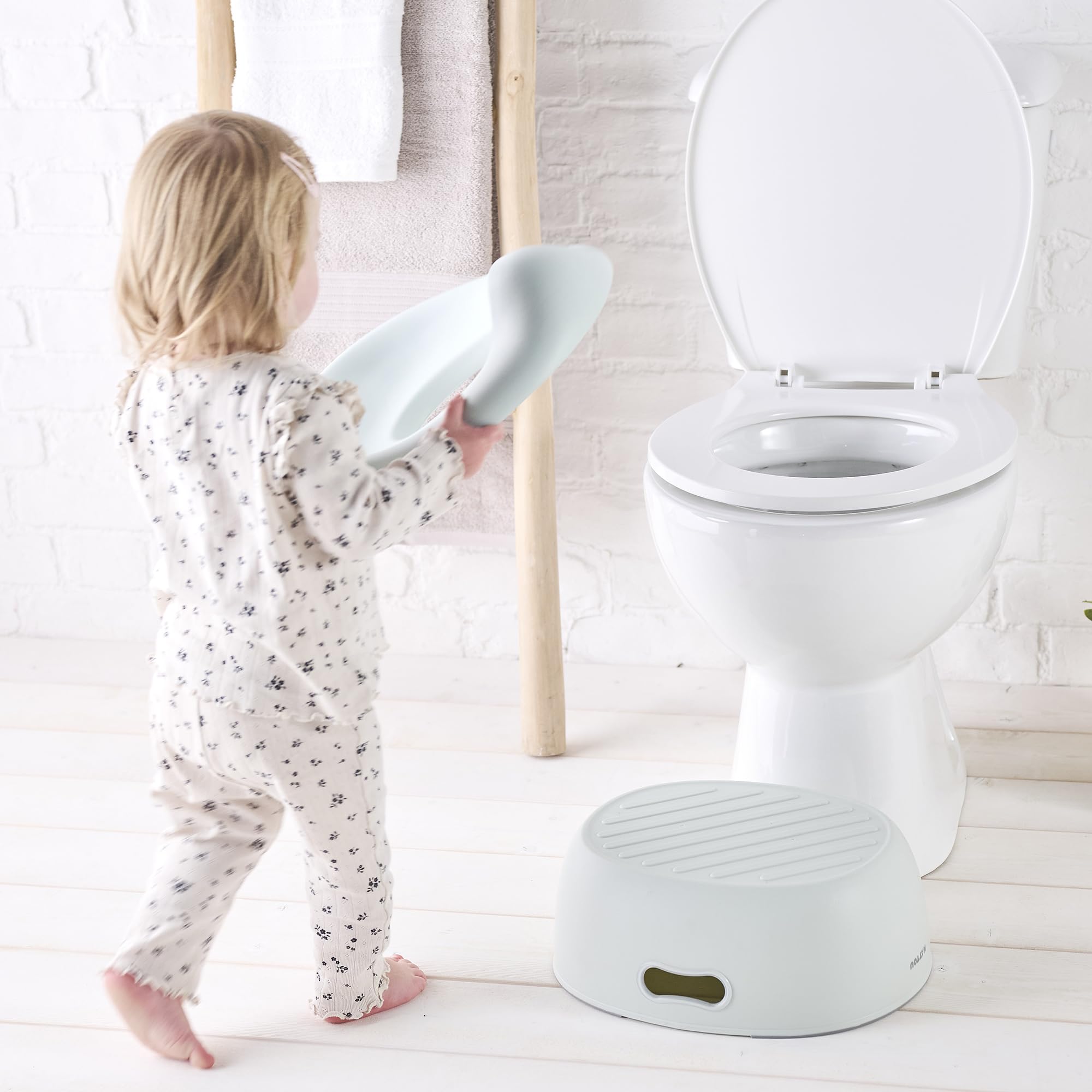 Nattou Pot 3en1 pour bébé, Pot + Tabouret + Siège de toilette pour enfants, Apprentissage facile de la propreté, Env. 34 cm, De 18 mois à 4 ans env., Care, ABS/EVA, Bleu