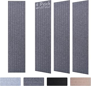 Acoustic Panels Thick Fiberglass Soundproof Wall Panels, Upgraded Decorative Sound Dampening Panels(Full Self-Adhesive), Sound Noise Cencelling Panels (Dark Grey, 4Pack-48x12x0.4'')