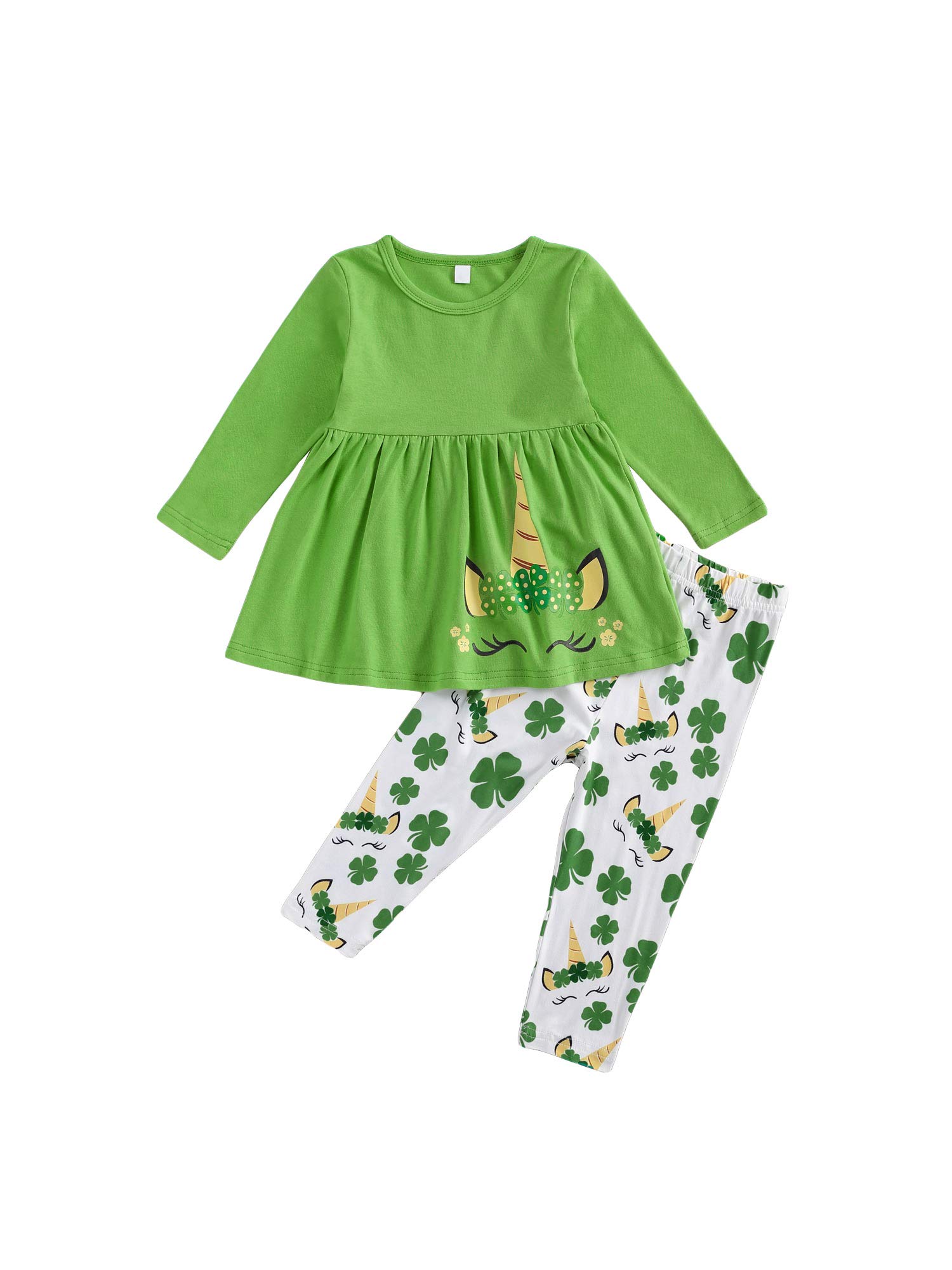 Kids Toddler Baby Girl St Patrick 's Day Clothes Set Clover Unicorn Sweatshirt T-Shirt Tops with Pants 2Pcs Spring Outfit (Unicorn and Clover, 4-5 Years) …