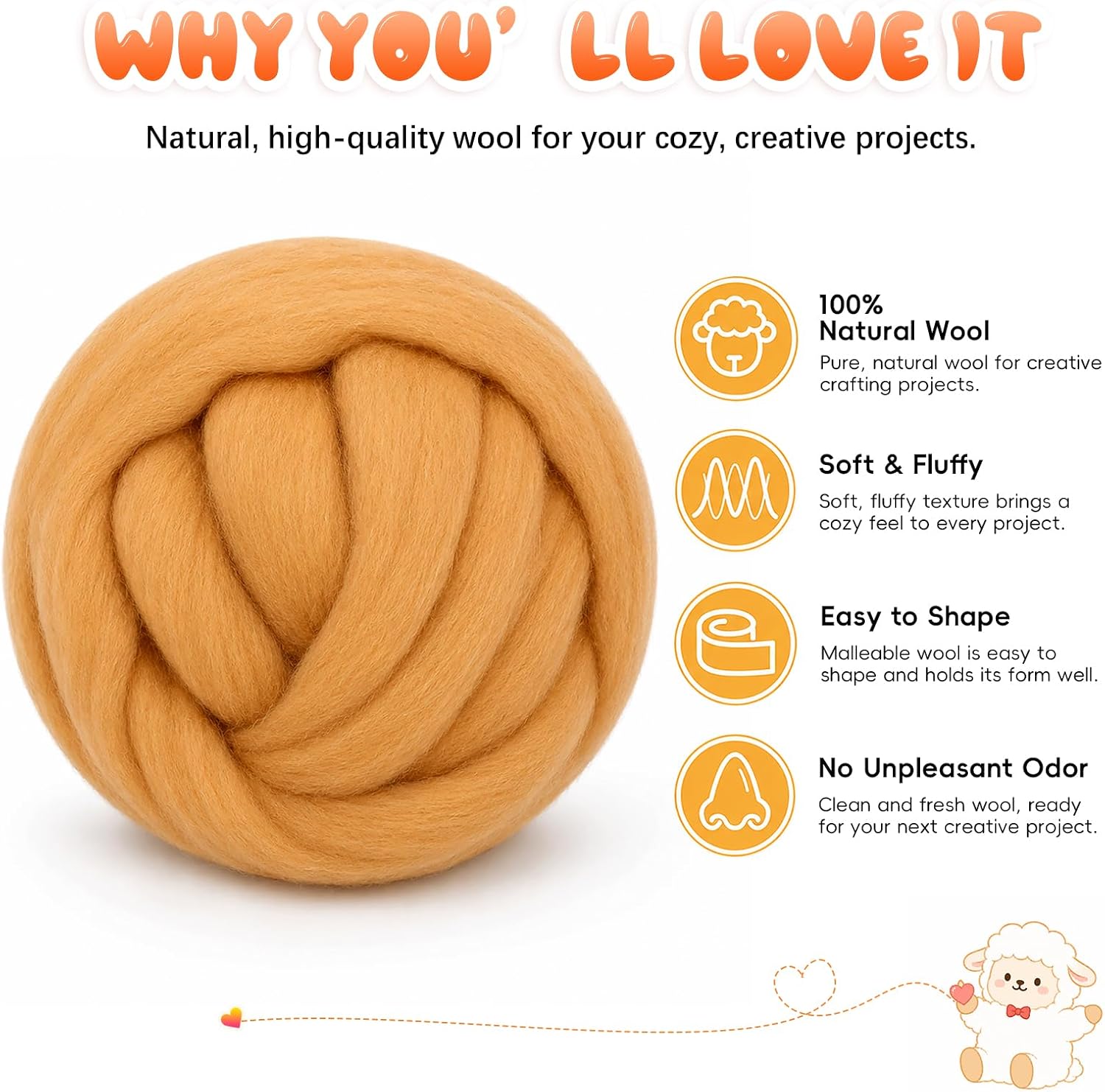 1.76oz(50g) Wool Roving: Needle Felting Wool White Roving Wool Felting Supplies Pure Wools Chunky Yarn Spinning Wool Roving for Needle Felting Wet DIY Hand Spinning（Medium Coffee）