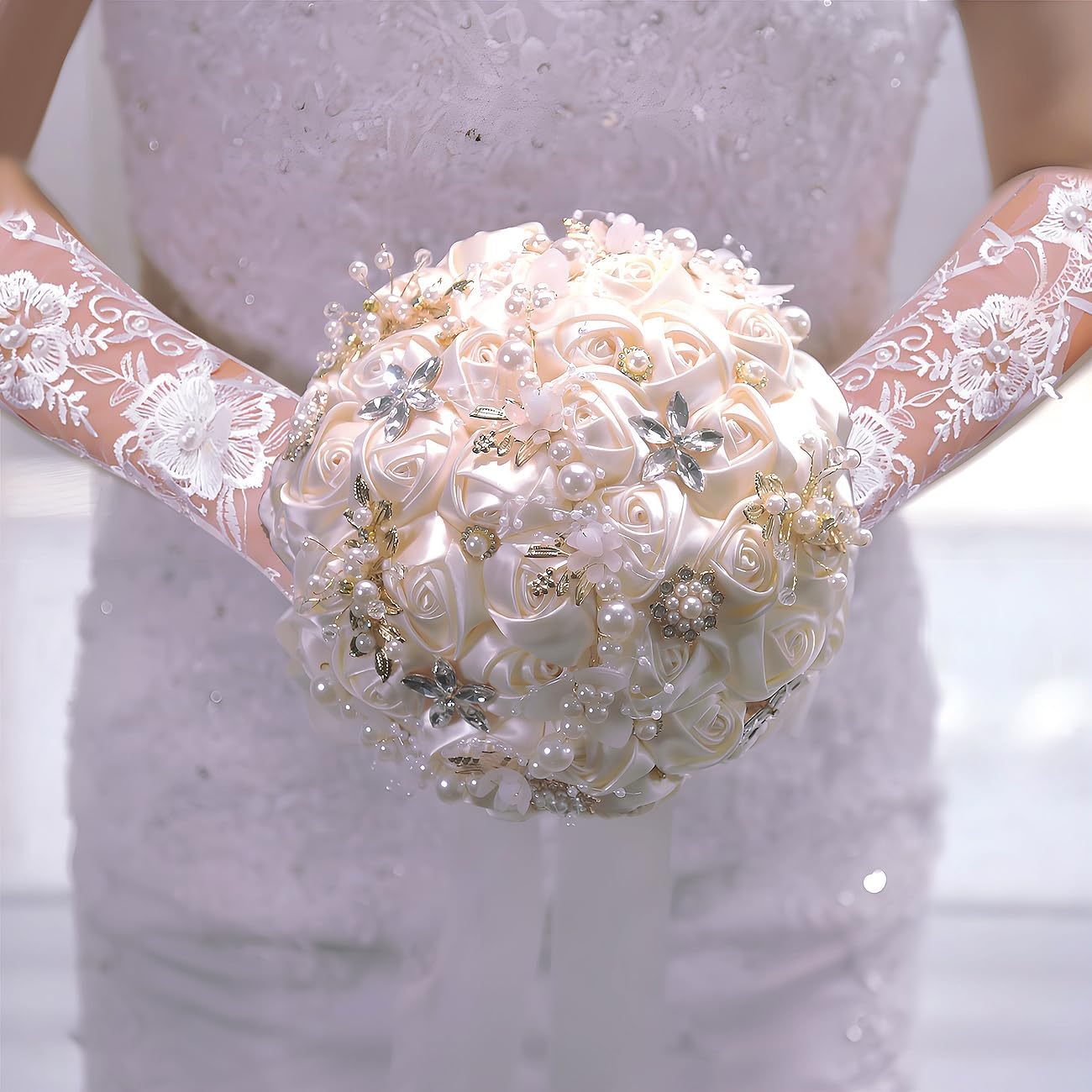 Bridal Wedding Bouquet Round Brooch Bouquet Throw Toss Artificial Rose Flower Perfect for Any Wedding Occasion