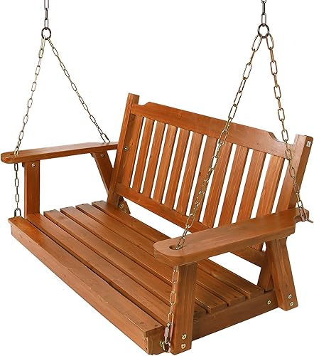 Columpio de madera para porche Anraja de 2 plazas, columpio con banco y cadenas colgantes, de alta resistencia de 800 libras, para patio exterior,