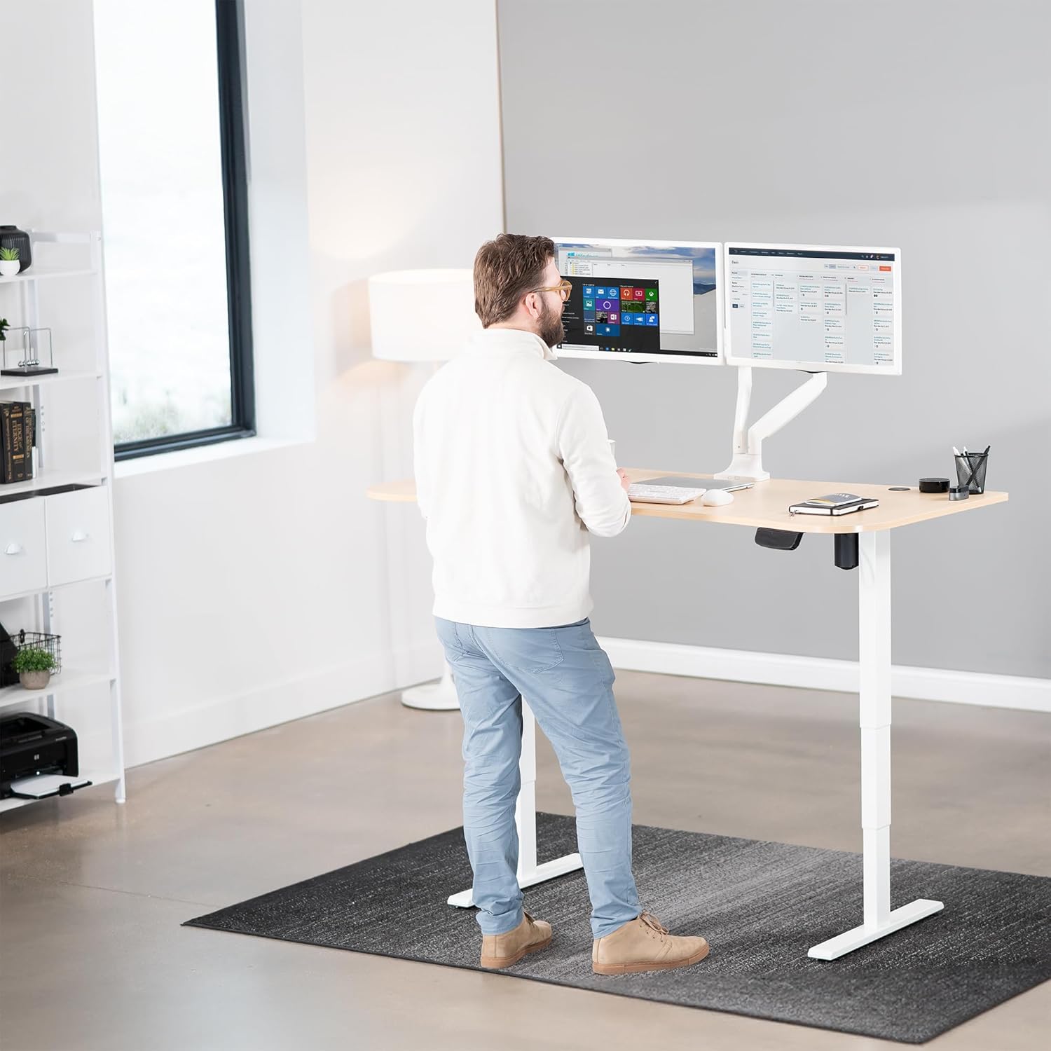VIVO Electric 63 x 32 in Standing Desk, Memory Height Adjustment, 176 lb Frame Support, 2E Series, Light Wood Top White Frame, DESK-KIT-2EWC