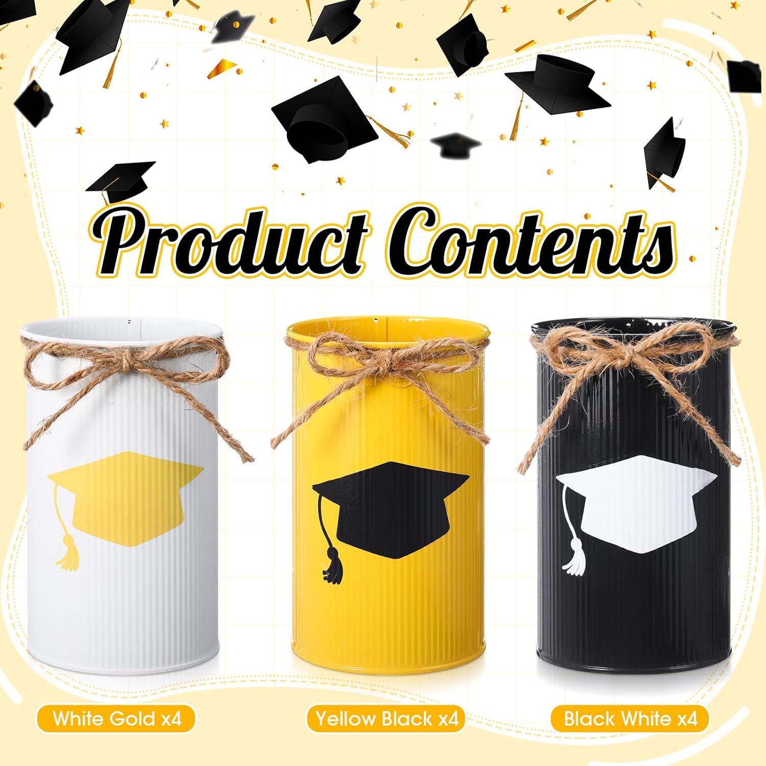 Domensi 12 Pcs 2025 Graduation Table Centerpiece Decor Grad Galvanized Metal Vases for Flowers Graduation Cap Tin Vase Utensil Holder Mason Jars for Kitchen Home Congrats Grad Party Decorations Gifts