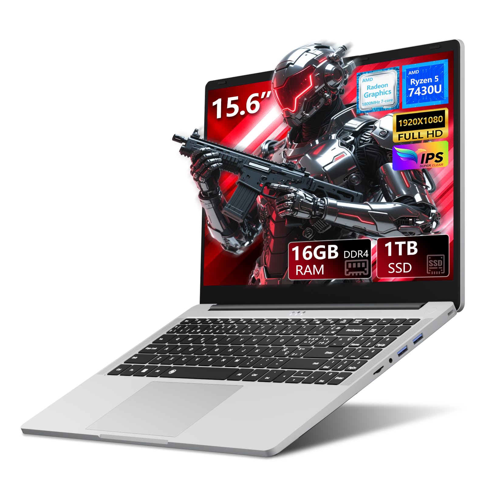 Omnica Laptop, laptop para jogos AMD Ryzen 5 7430U, laptop de 15,6