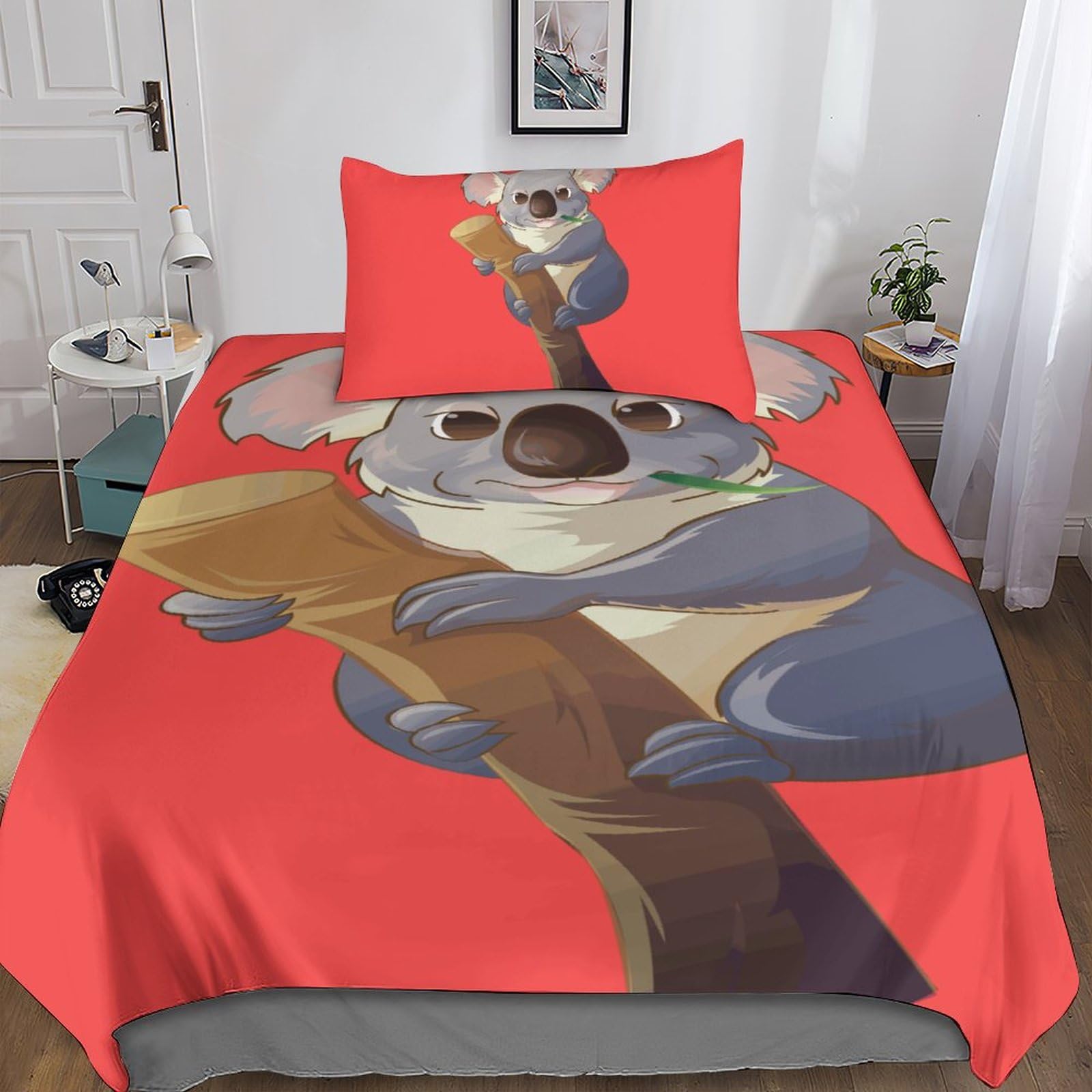 Housse de couette koala 135x200 parure de lit enfant avec taie d'oreiller