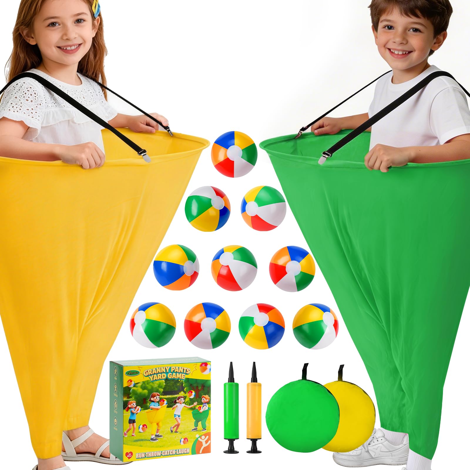 Ensemble de 17 Jeux de Pâques Granny Pants, 2 Jeux d'extérieur Pants surdimensionnés 10 balles, 2 Pompes à air et des Jeux de Lancer pour Adultes, Idéal pour fêtes, réunions familiales Jardin