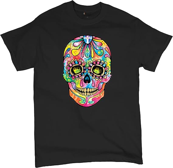 Dean Russo Sugar Skull T-Shirt Day of The Dead Neon Calaver Men's Tee