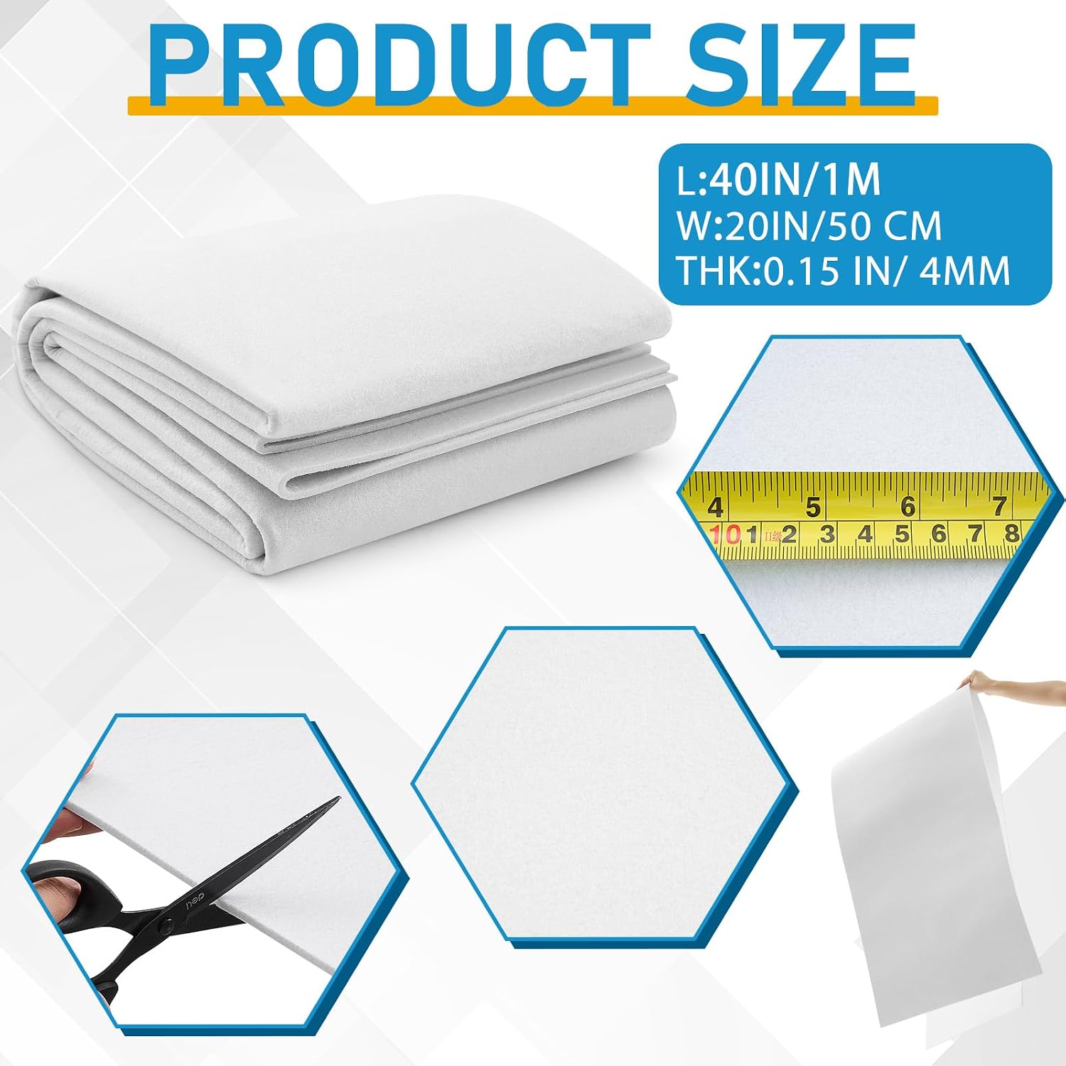 1 Sheet 20 x 40 Inch Fabric Stiffener for Crafts, Soft and Stable Thick Craft Interfacing for Sewing, White Dense Interfacing for DIY Tote Bags, Table Runners, Placemats and Box(White)