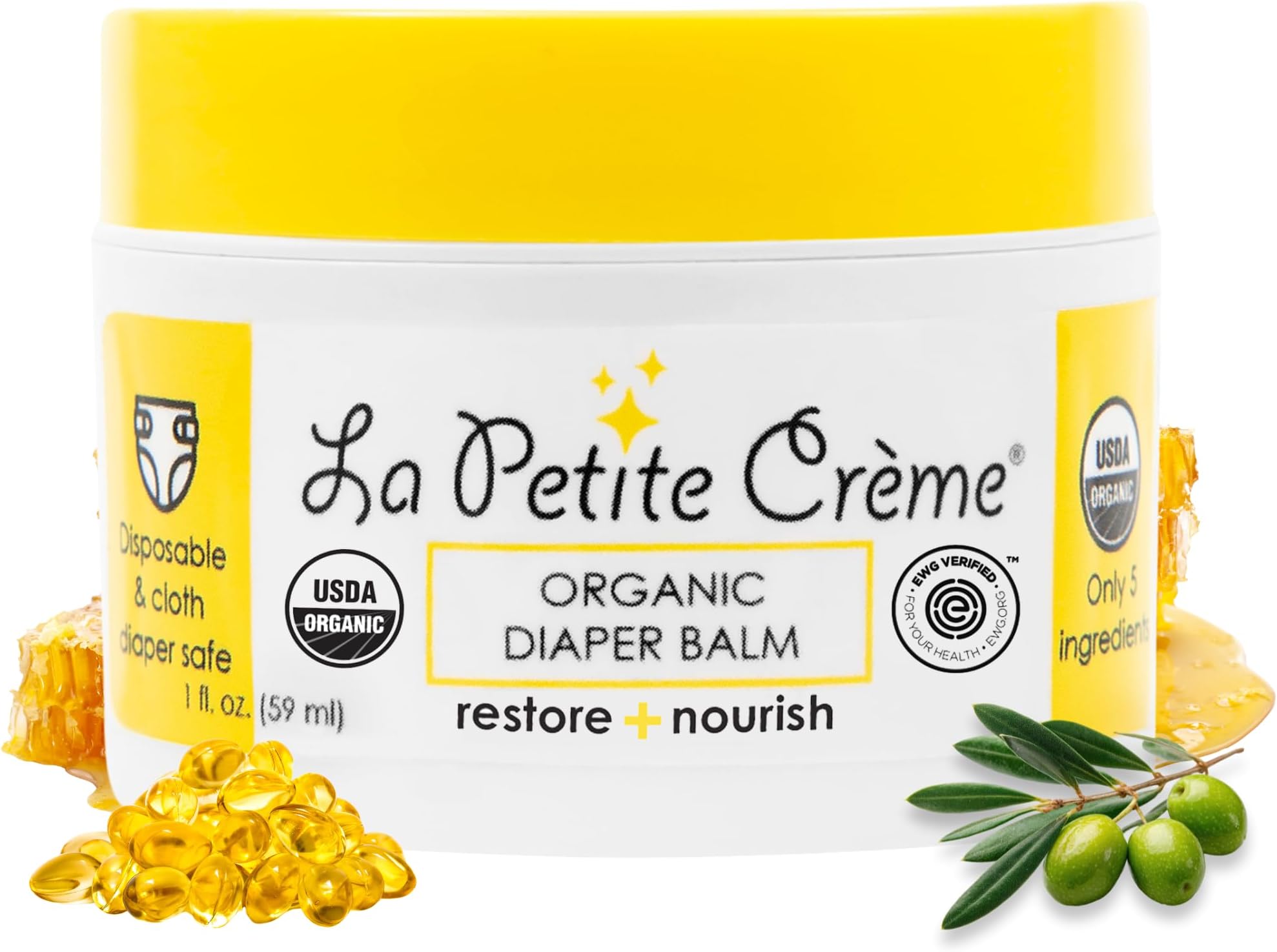 La Petite Creme French Organic Diaper Balm (1 oz) - Healing & Nourishing Diaper Cream - Gentle & Safe Liniment Baby Lotion - USDA Certified Organic - Baby Essentials for Newborn