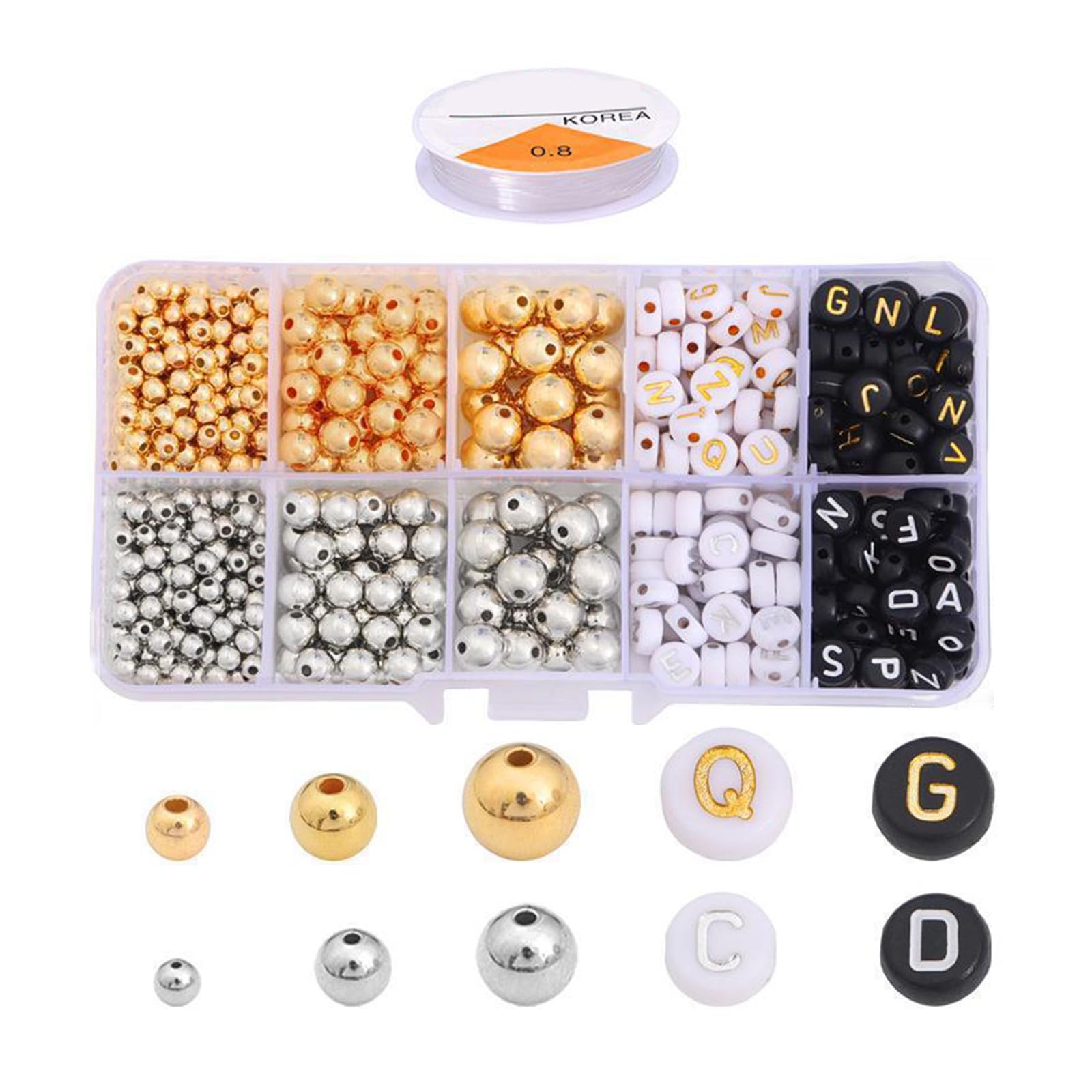 Carotoe F Resin Beads With Hole Round Spacer Beads Letter Craft Jewelry Making Supplies Gold Round Spacer