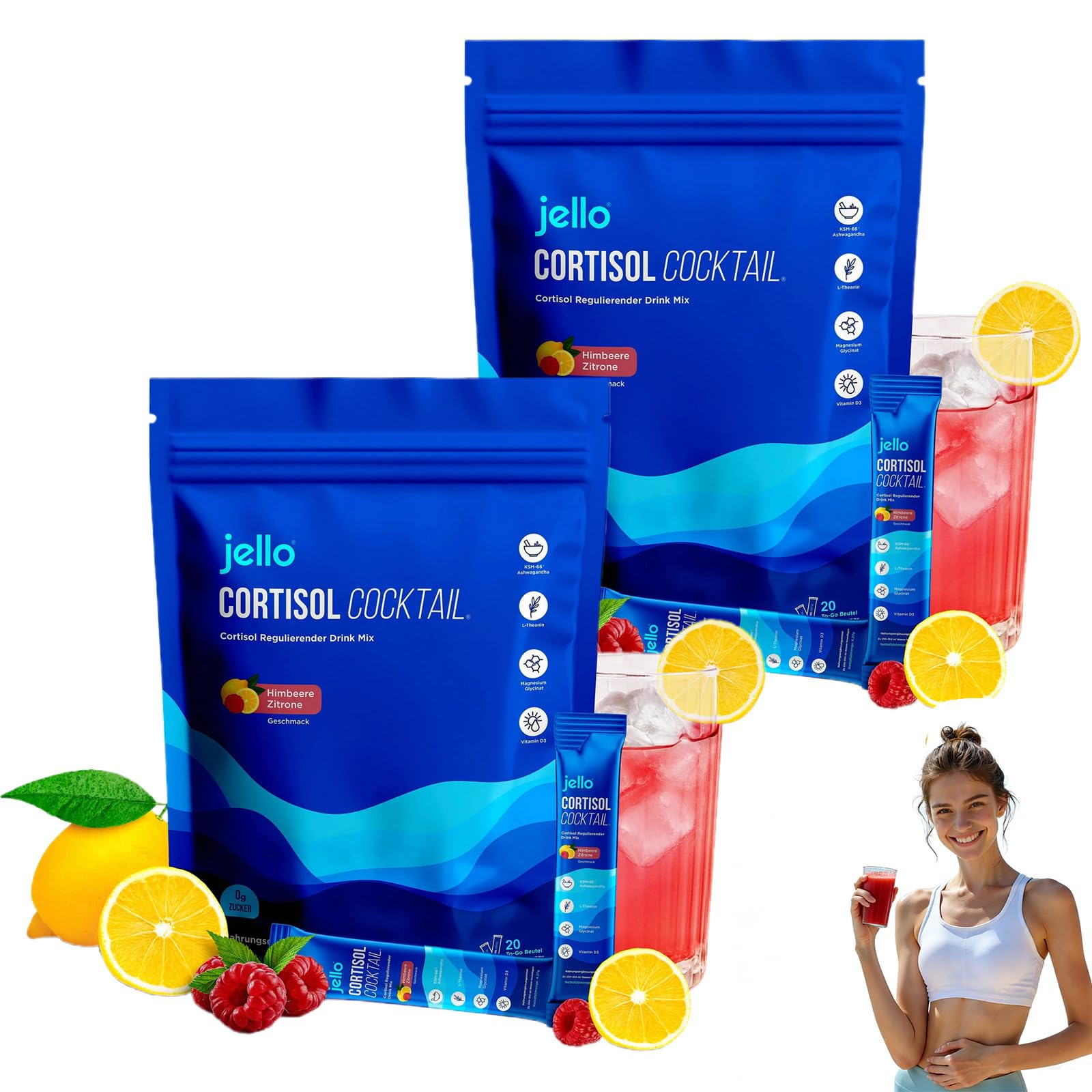 Jello Cortisol Cocktail Pulver, 20 Stück Cortisol Senken Pulver zum Abnehmen, Supercalm Cortisol Pulvers, Konzentration Steigern, Entspannt Bleiben & Stress Natürlich Reduzieren (2)