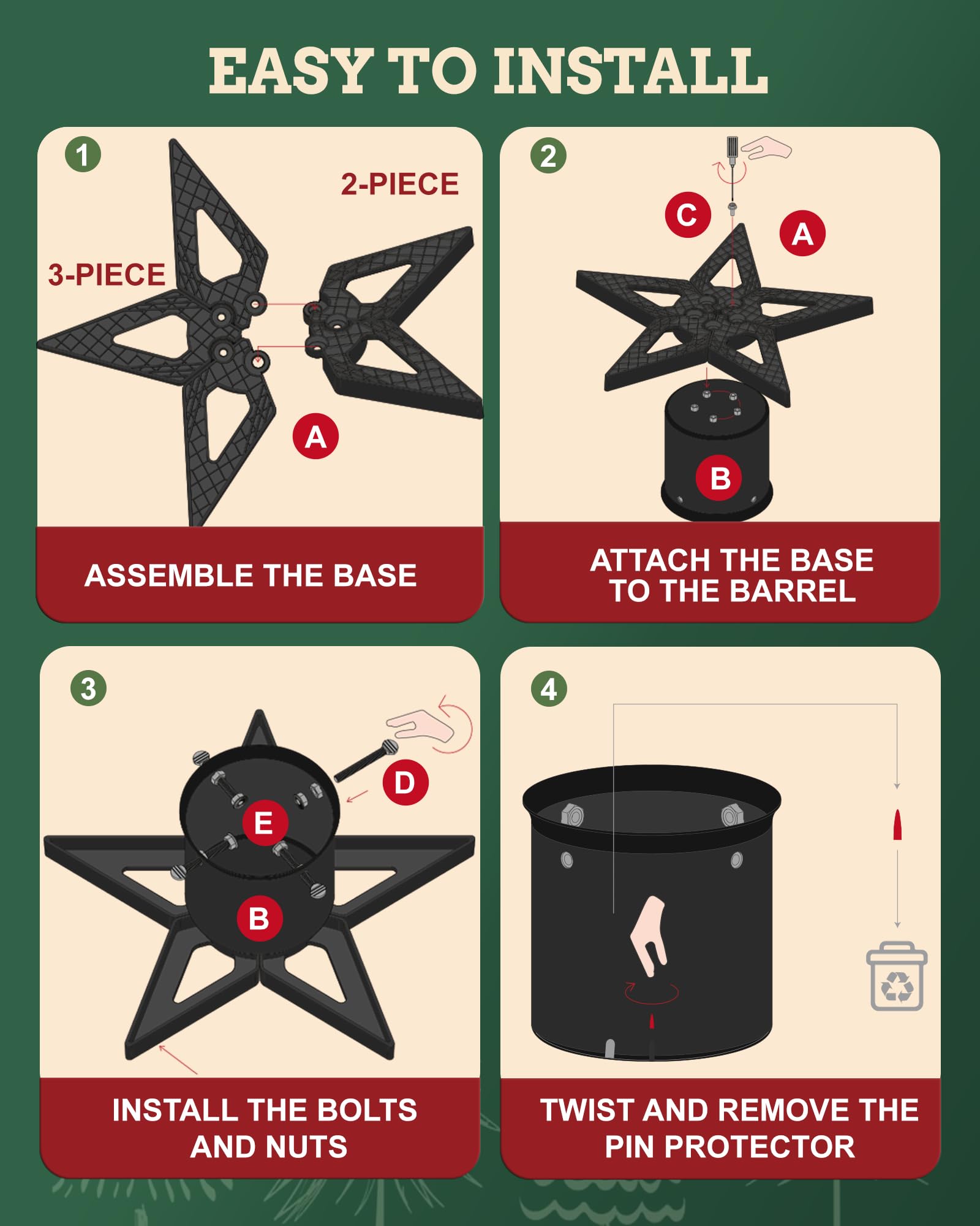 PUDO Christbaumständer Weihnachtsbaumständer Tannenbaumständer mit Wassertank: Baumständer Weihnachten mit Wasserbehälter Christmas Tree Stand für Bäume bis 2m Stamm 3-12cm Star Schwarz