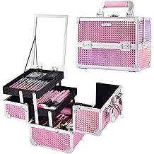 Joligrace Makeup Train Case Makeup Case Organizer Portable Cosmetic Box Storage with 2 Trays Mirror Locking Make Up Travel Case for Nail Kits Cosmetics Craft Traveling Makeup Box Mermaid Pink