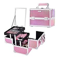 Vista 1 de Joligrace Makeup Train Case Makeup Case Organizer Portable Cosmetic Box Storage with 2 Trays Mirror Locking Make Up Travel Case for Nail Kits rosado