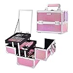 Joligrace Makeup Train Case Makeup Case Organizer Portable Cosmetic Box Storage with 2 Trays Mirror Locking Make Up Travel Case for Nail Kits Cosmetics Craft Traveling Makeup Box Mermaid Pink