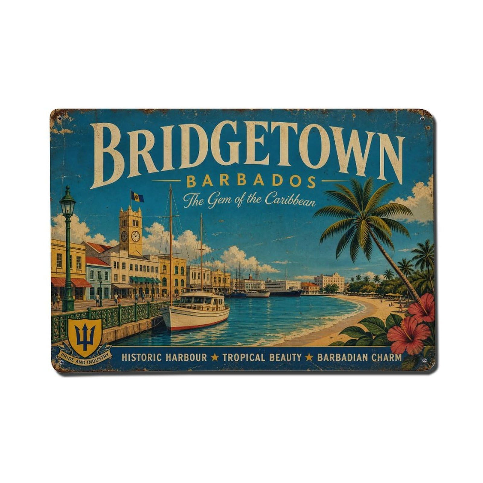 Huiyhb 8X12inch(20X30cm) Vintage Travel Barbados Bridgetown Metal Tin Sign