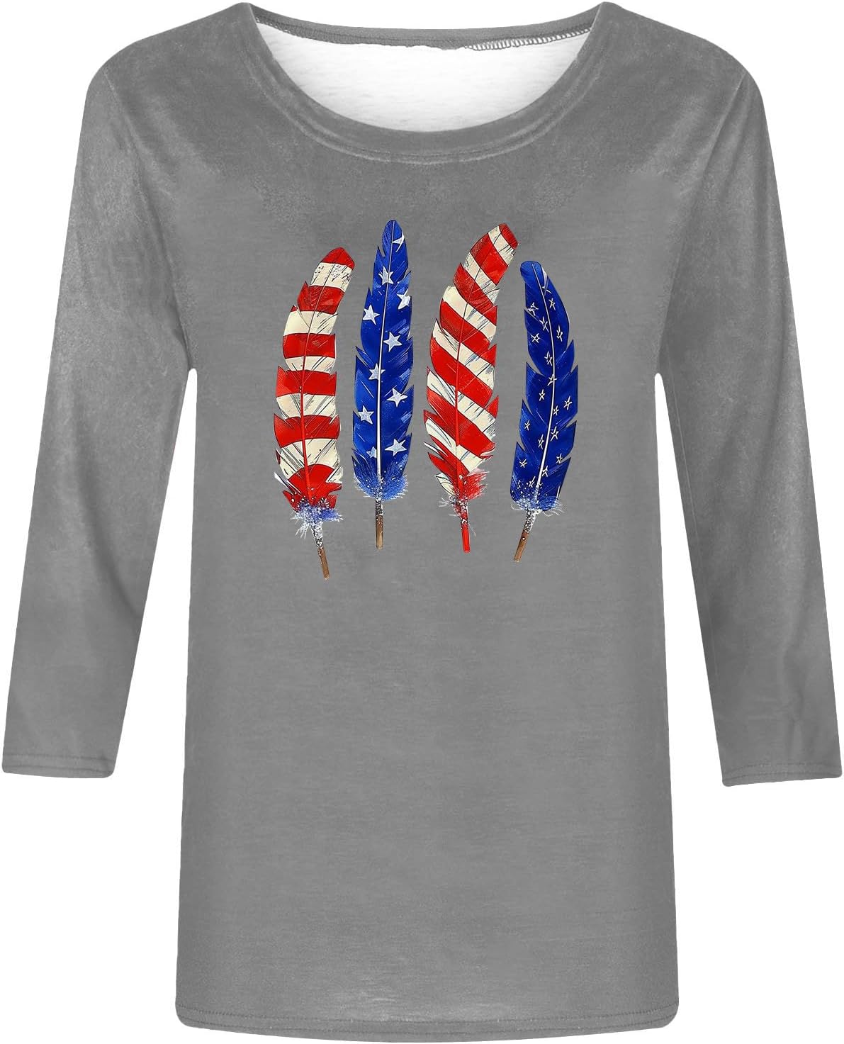 Independence Day Shirts Women's 3/4 Sleeve Tops Crew Neck Loose Blouses Independence Day 2026 Holiday Shirt