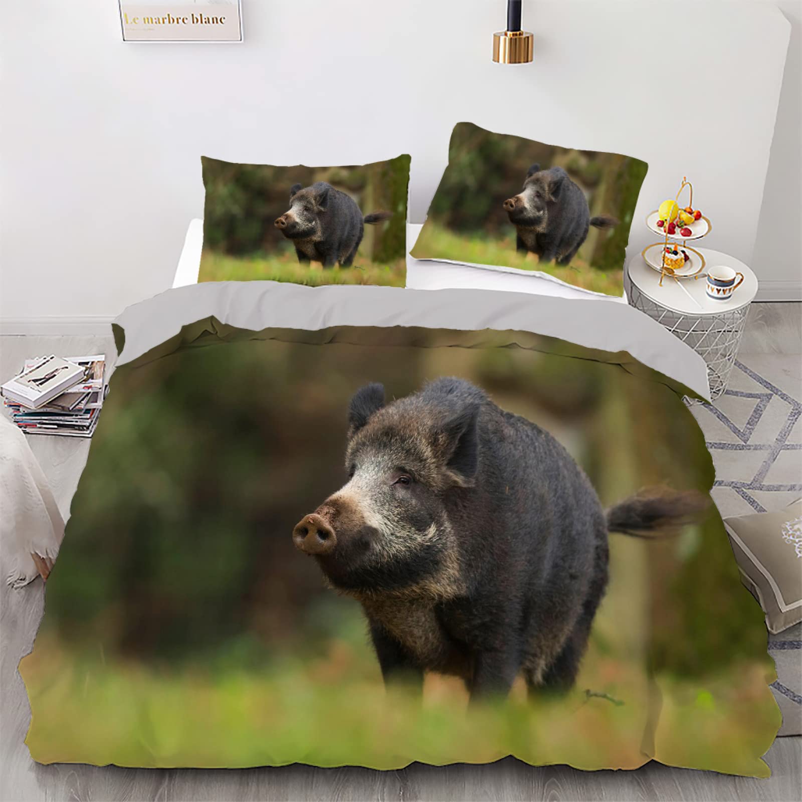 Housse de couette 140x200 cochon vert en microfibre douce avec 2 taies
