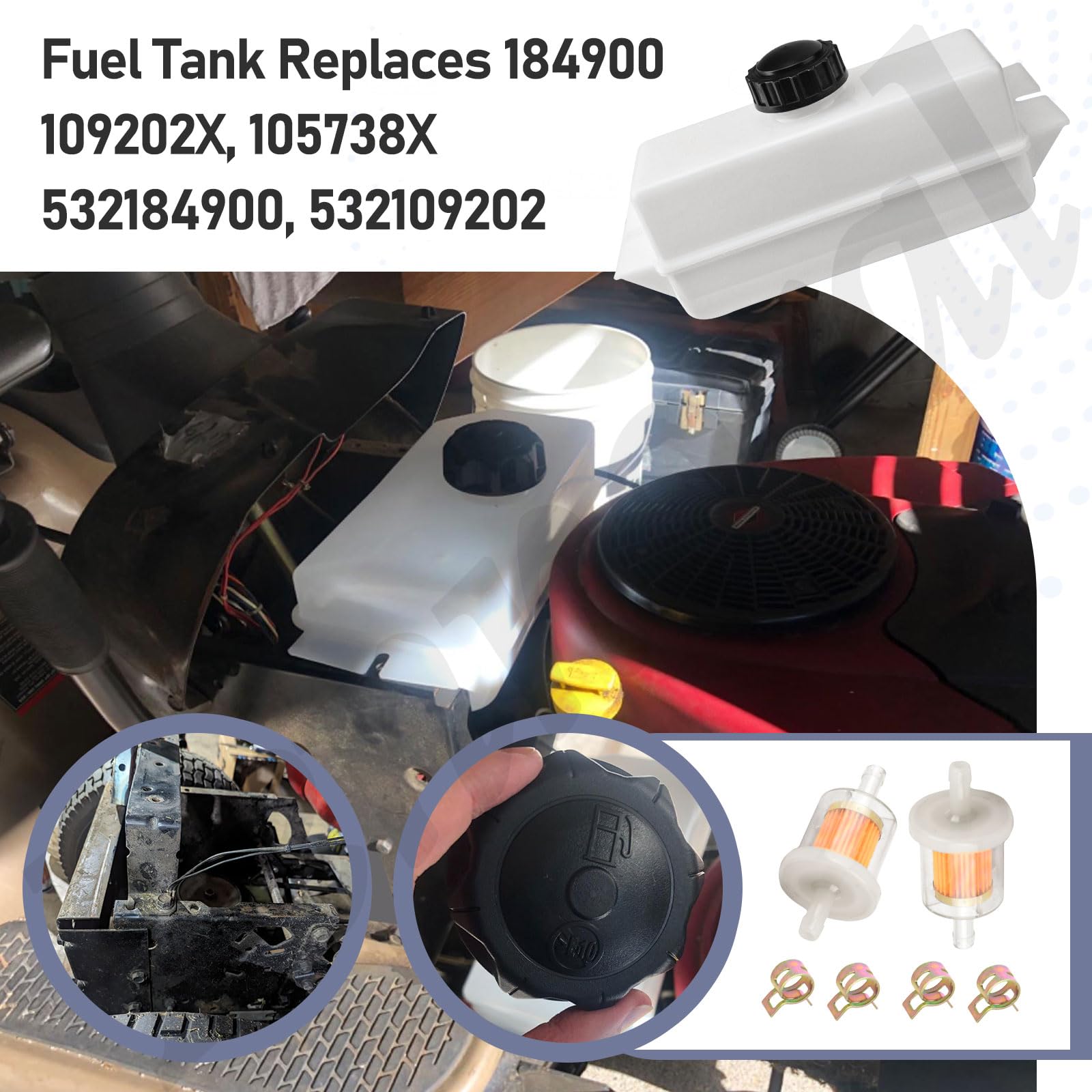 532184900 184900 - Conjunto de depósito de combustible y tapa de combustible para Husqvarna Poulan Roper Craftsman Weed Eater, sustituye a 532109202, 105738X, 109202X