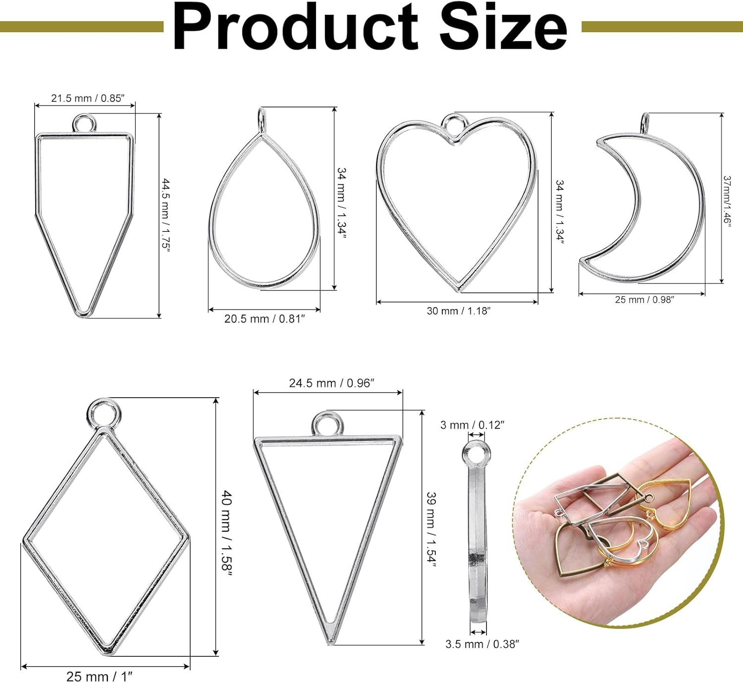 uxcell 50Pcs Alloy Open Bezel Pendants, Hollow Frame Pendant Geometric Open Back Frame Pendant for Resin Jewelry Making Earrings Necklace Bracelet DIY, Silver Tone - Image 2