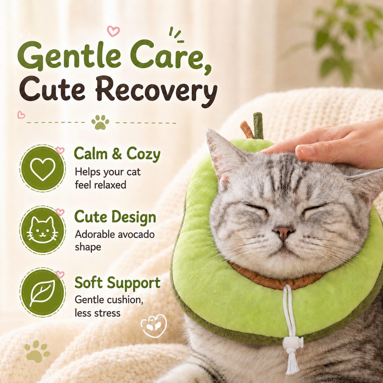 Cat Cone Collar Soft, Adjustable Kitten Cone After Surgery | Elizabethan Collar for Cats、Cat Recovery Collars & Cones、Cats Donut Collars to Stop Licking（Avocado, M）