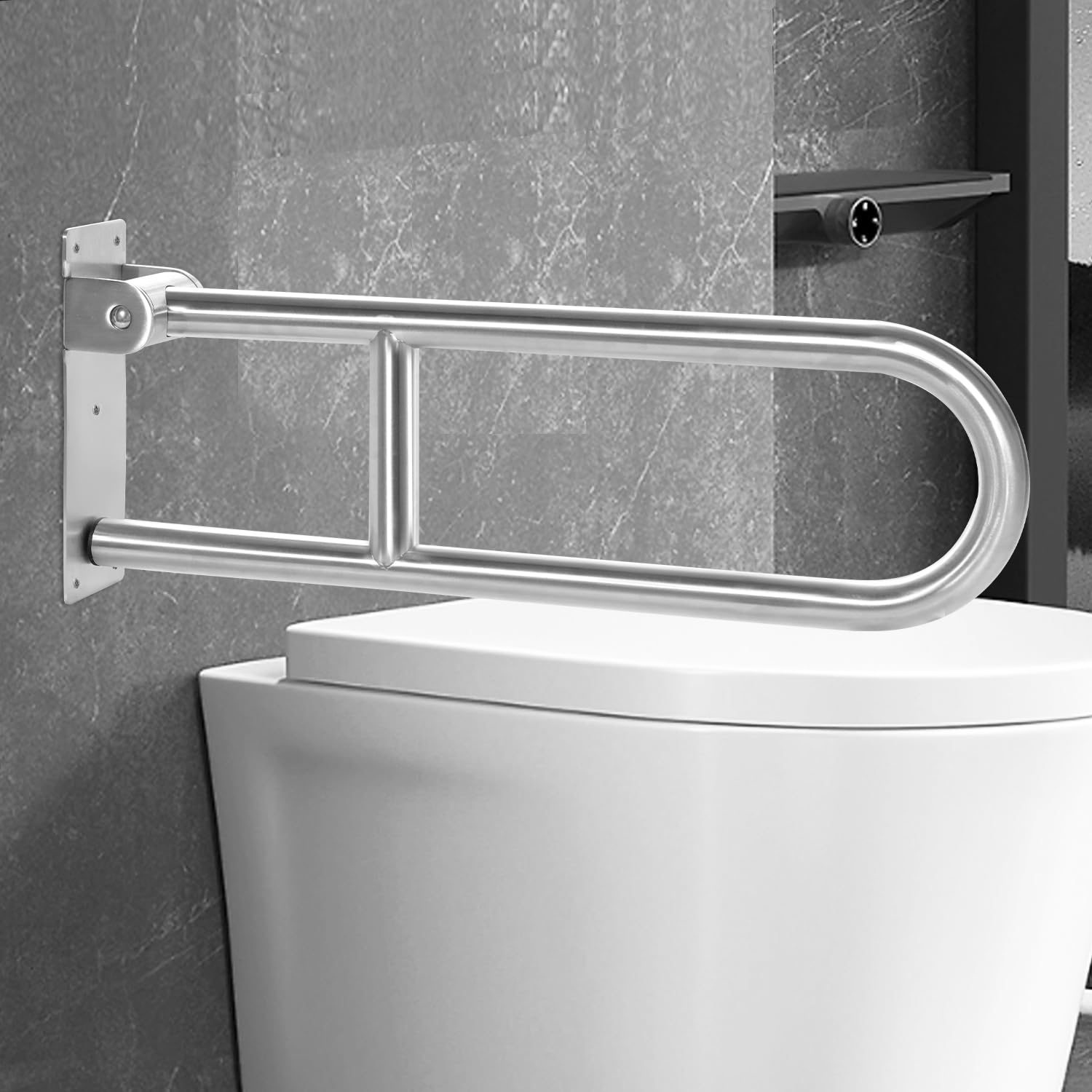 Barra Baño Minusválido, Barra Abatible 60cm, Agarrador Ducha Personas Mayores, Acero Inoxidable, Asidero de Seguridad para Baño, Soporta Hasta 350kg