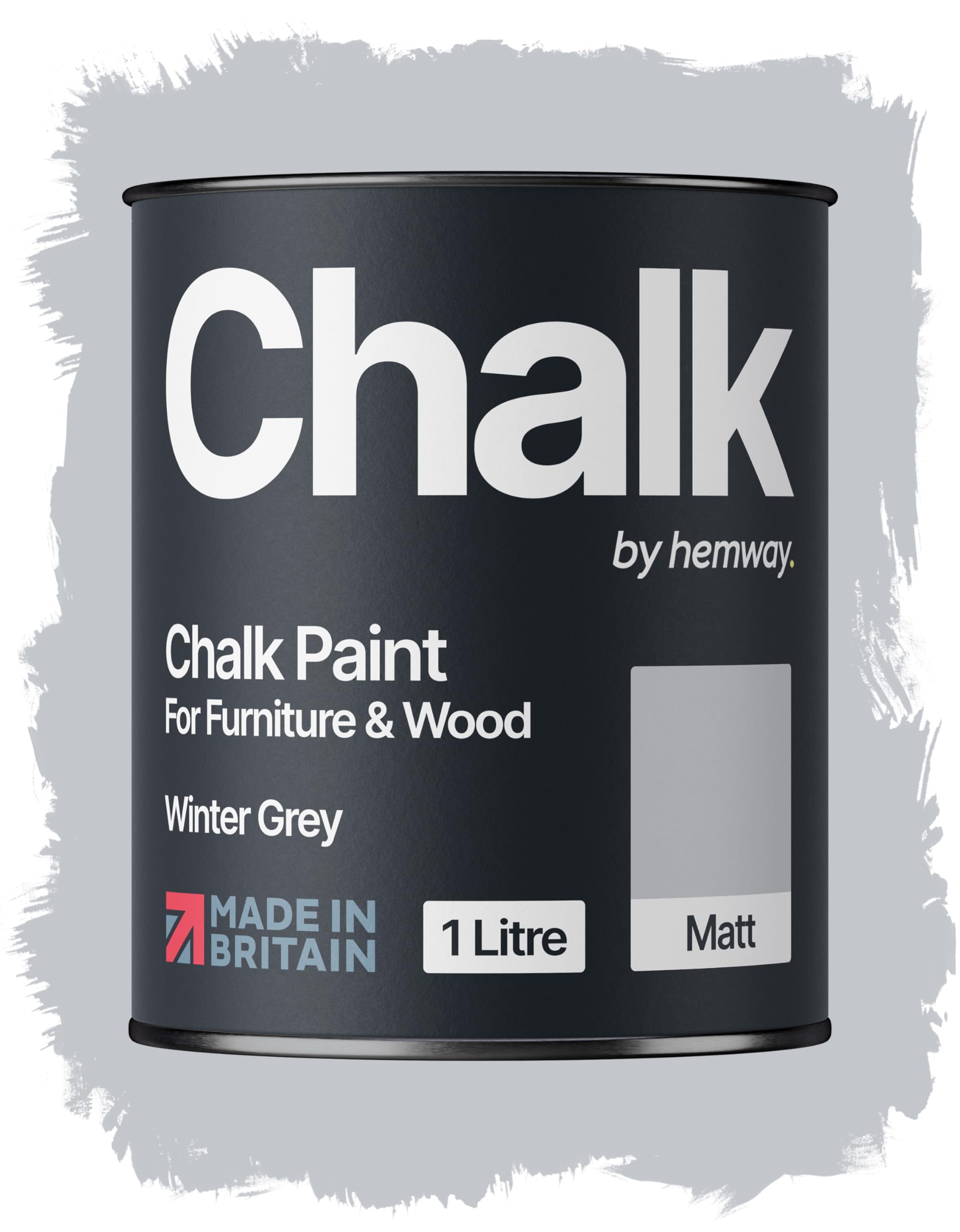 Hemway Chalk Paint Winter Grey 1L, Furniture Paint, Matt Finish Shabby Chic, Chalk Furniture & Walls, Quick Dry & 1 Coat